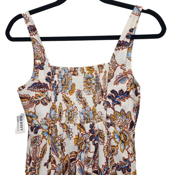 NWT Old Navy Fit & Flare Linen Blend Cami Cream Floral Dress S Petite - Picture 6 of 15